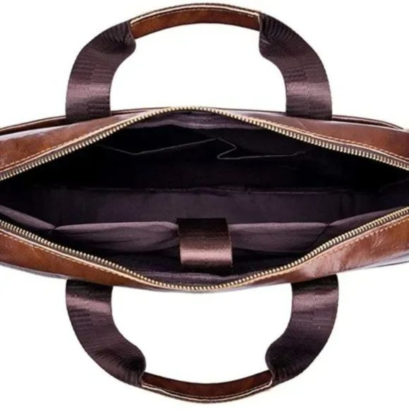 New Leather Messenger Handbag Business Brown #01 - Picture 4 of 8